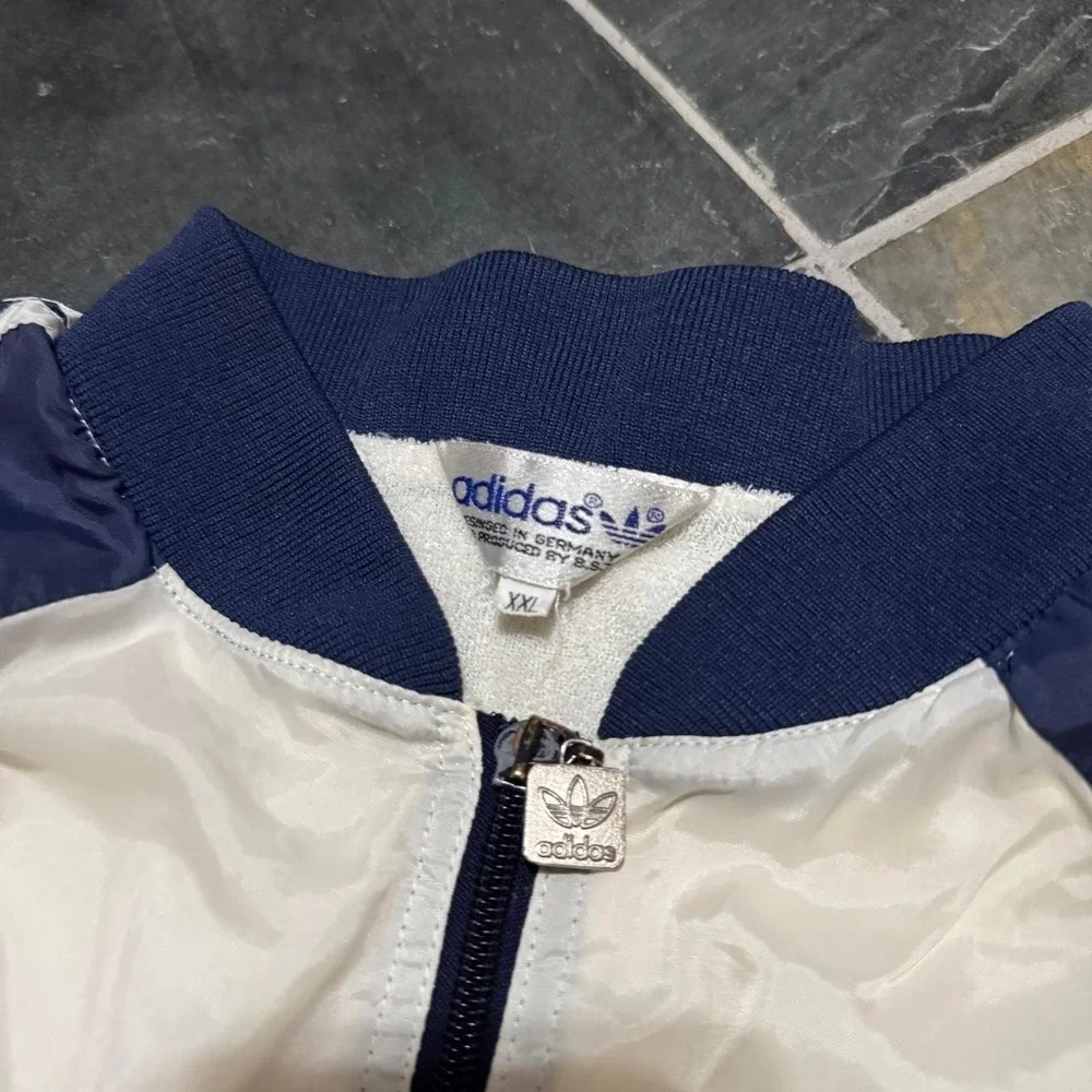 VINTAGE 80s Adidas Navy & White Track Jacket - Large